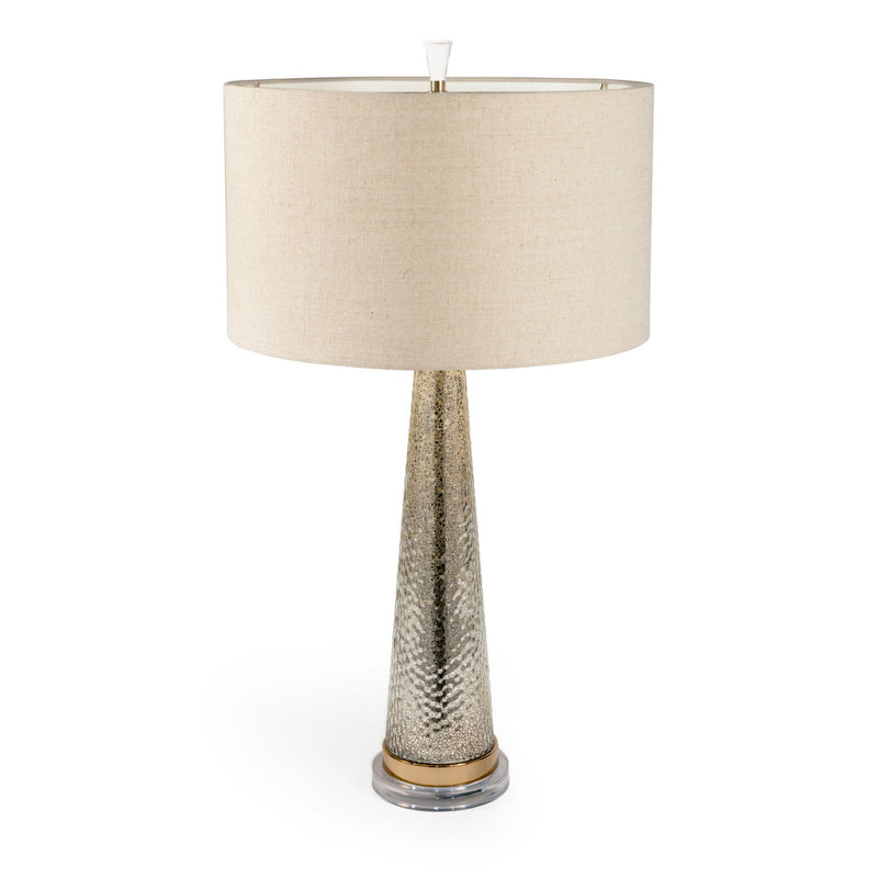 32" Metallic Glass LED Table Lamp With Drum Shade - Beige / Silver / Gold