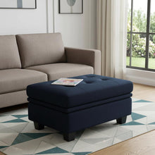 Load image into Gallery viewer, Velvet Tufted Storage Ottoman - Blue / Black
