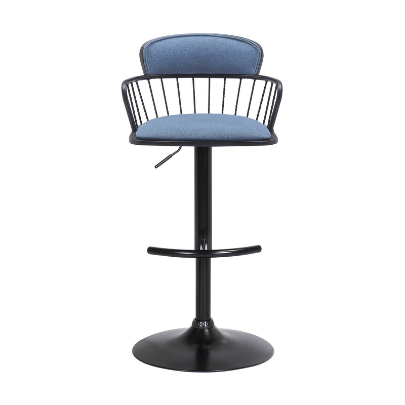 Fabric With Metal Swivel Low Back Adjustable Height Bar Chair - Blue And Black