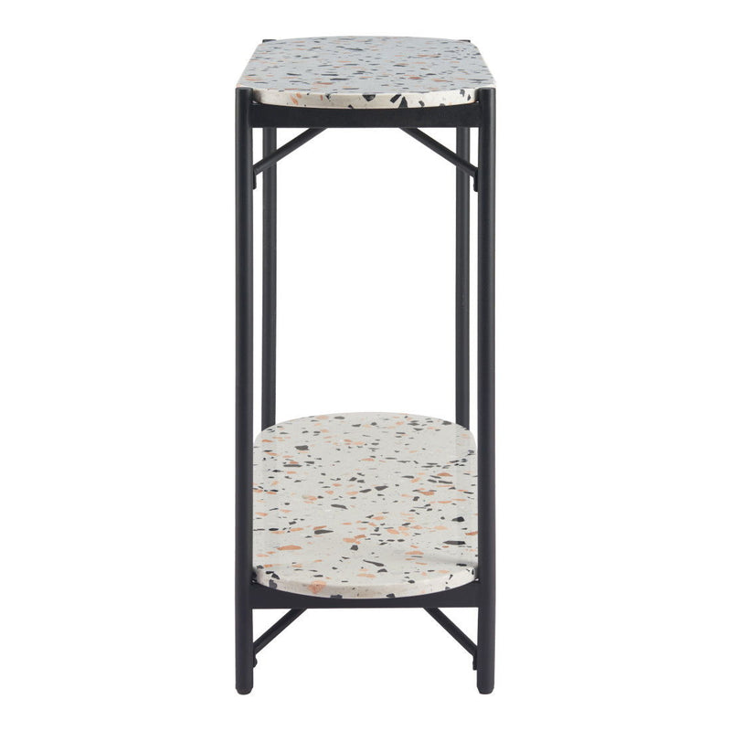 Faux Terrazzo Oval Console Table With Shelf - White / Black