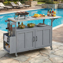 Load image into Gallery viewer, Foldable Outdoor Kitchen Island With Lockable Wheels, Storage Cabinet And Towel Rack For Patio
