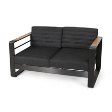 Load image into Gallery viewer, Loveseat With Slat Paneling And Aluminum Frame - Black
