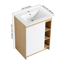 Load image into Gallery viewer, Freestanding Bathroom Vanity With Thin Rim Sink, Single Door With 4 Tier Open Shelves - Light Oak / White
