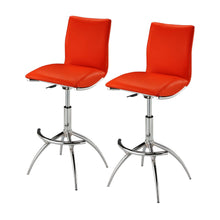 Load image into Gallery viewer, Faux Leather And Metal Low Back Adjustable Height Bar Chairs (Set of 2) - Red And Silver

