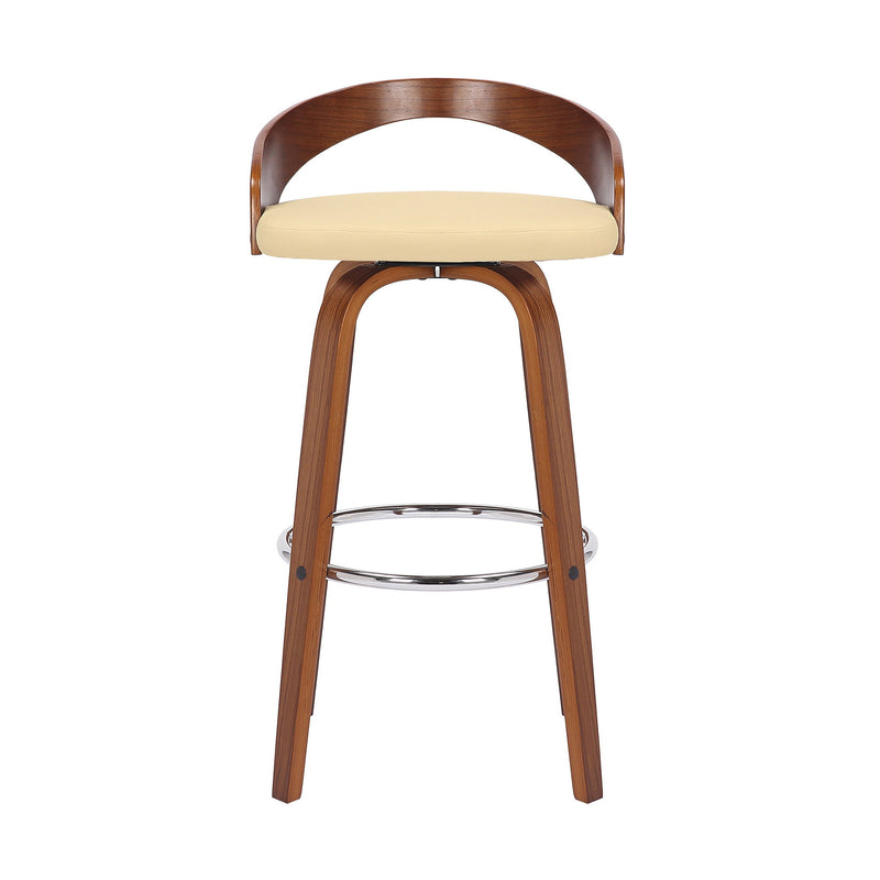 30" Faux Leather And Solid Wood Swivel Low Back Bar Height Bar Chair - Cream And Brown