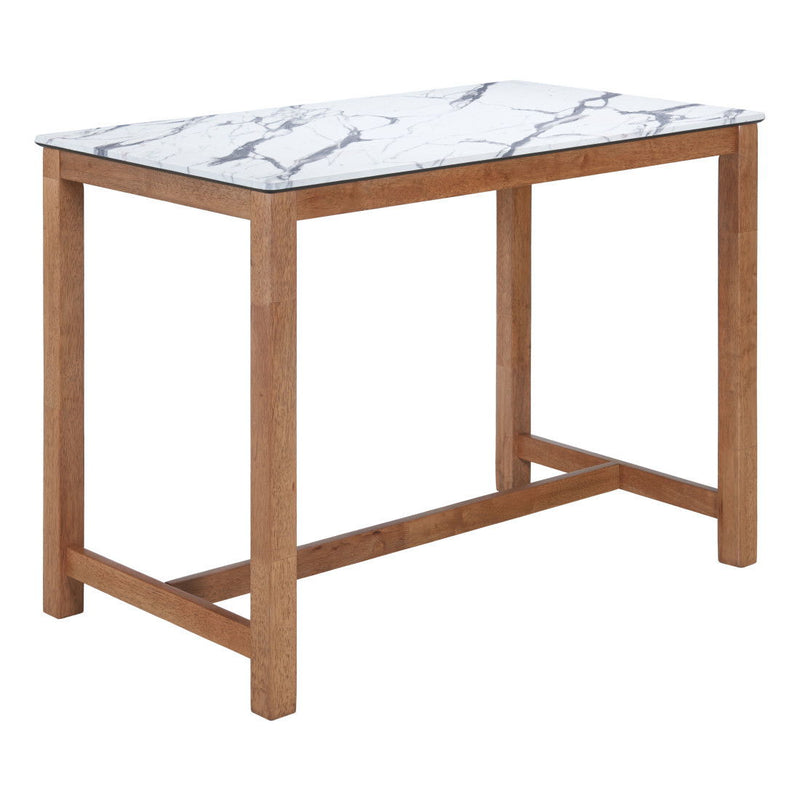 Faux Marble Solid Wood Rectangular Bar Table - White