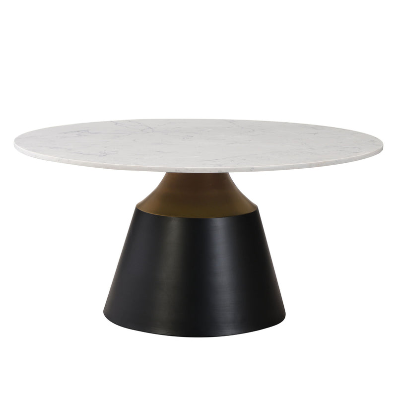 Faux Marble Steel Round Pedestal Coffee Table - White / Black