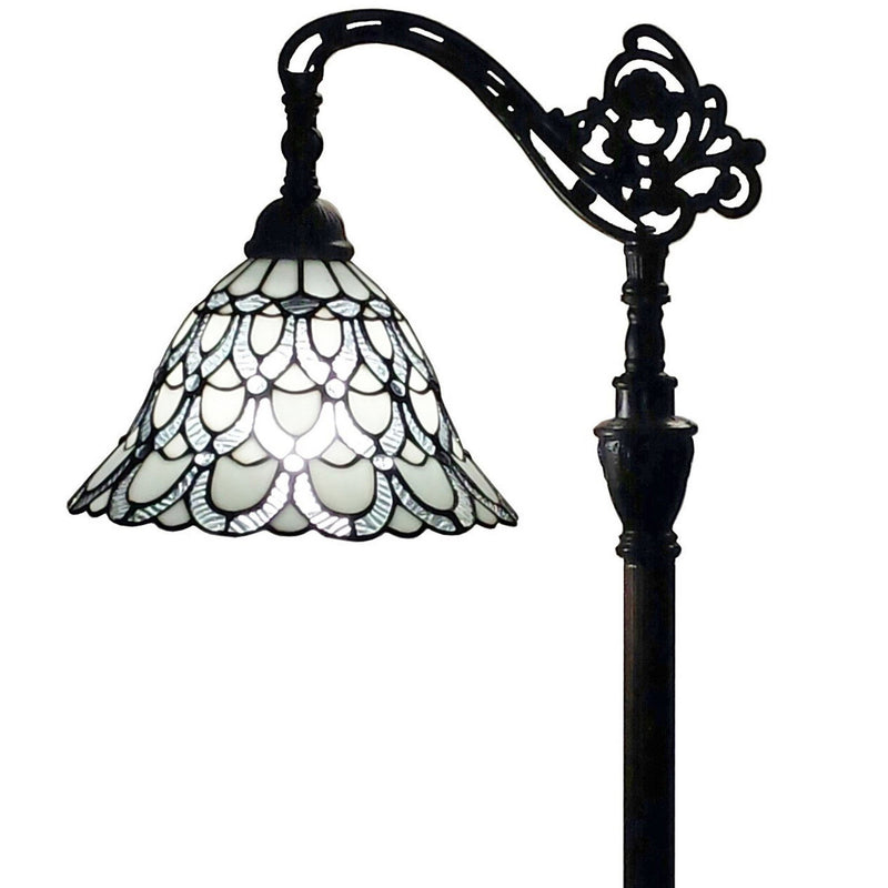 11" x 11" x 62" Traditional Shaped Floor Lamp With Stained Glass Bowl Shade - Brown / White