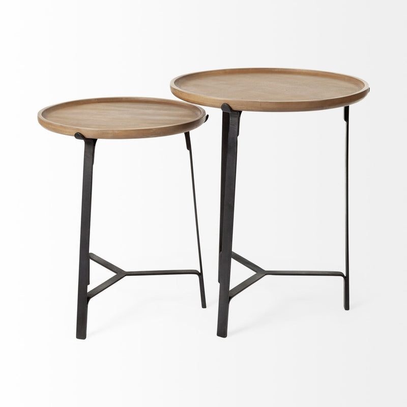 Solid Wood Round End Table - Brown