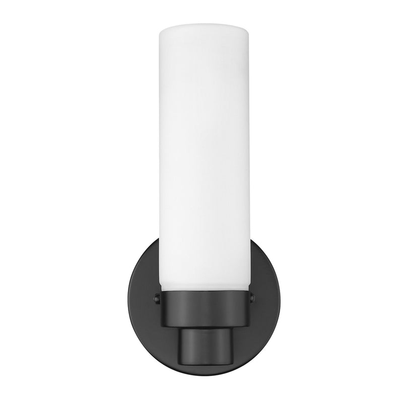 Wall Light With Narrow Frosted Glass Shade - Matte Black