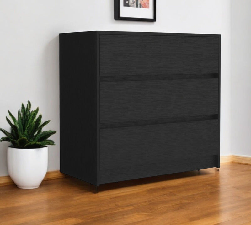 Manufactured Wood Three Drawer No Handles Dresser - Black