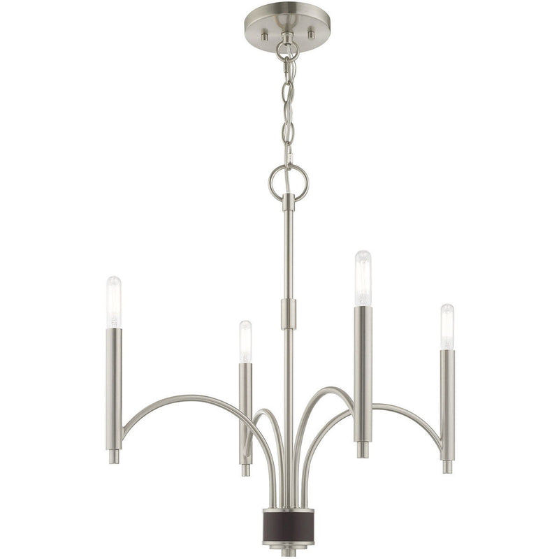 22" Four Light Metal Dimmable Chandelier With Shades - Nickel
