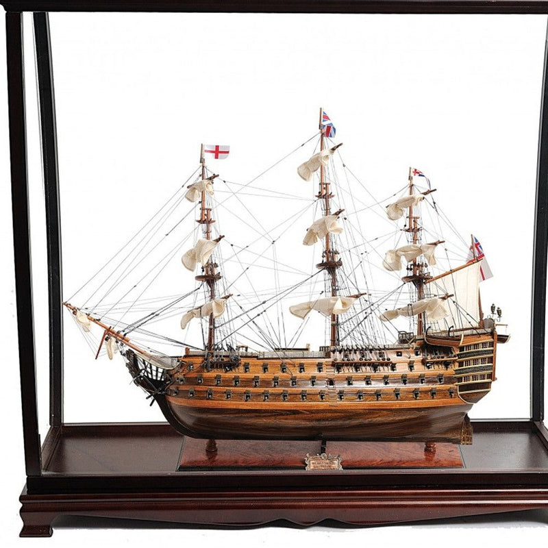 Hand Painted HMS Victory Medium Display Case Model Boat - Brown