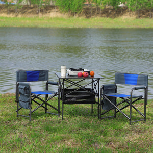 Set of 3, Folding Outdoor Table and Chairs Set for Indoor, Outdoor Camping, Picnics, Beach,Backyard, BBQ, Party, Patio, Black/Blue