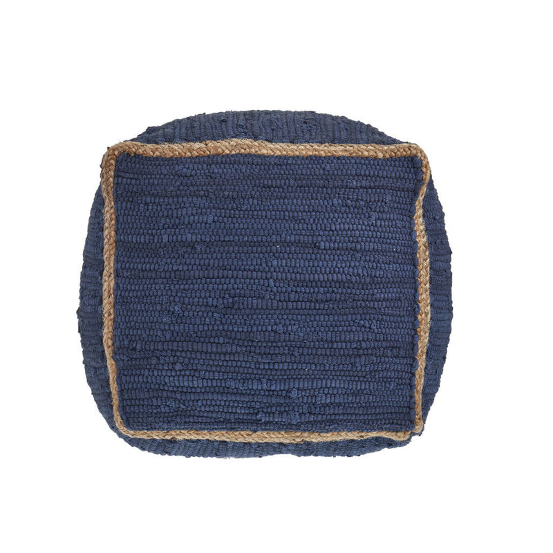 18" Indigo Cotton And Jute Cube Pouf Ottoman - Indigo And Natural