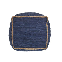Load image into Gallery viewer, 18" Indigo Cotton And Jute Cube Pouf Ottoman - Indigo And Natural

