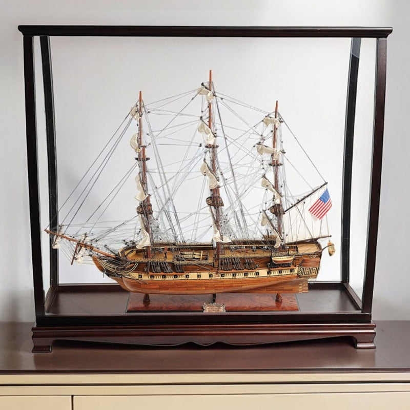 Hand Painted 1797 USS Constitution Medium Display Case Model Boat - Brown