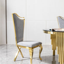 Load image into Gallery viewer, Gorgeous Streamlined High Back Fabric Stainless Steel Dining Chair (Set of 2) - Gold / Gray
