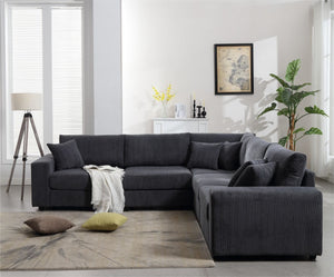 Oversized  Length117.2''*Width 117.2'' Modular Sectional Sofa Couches Set ,Corduroy Upholstered Deep Seat Comfy Sofa For Living Room,Dark Gray