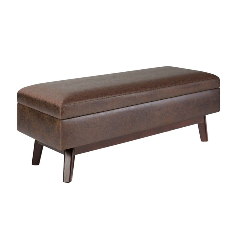 Leather Cocktail Ottoman With Storage - Dark Brown