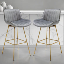 Load image into Gallery viewer, Velvet And Metal Swivel Low Back Bar Height Bar Chairs (Set of 2) - Gray And Gold
