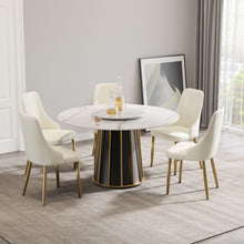 Load image into Gallery viewer, 53.15&quot; Modern Artificial Stone Round Panel Metal Iron Base Dining Table, Can Accommodate 6 People-23.62&quot; Artificial Stone Turntable (Not Including Chairs) - White / Black
