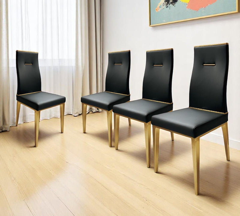 Upholstered Faux Leather Dining Side Chairs (Set of 4) - Black