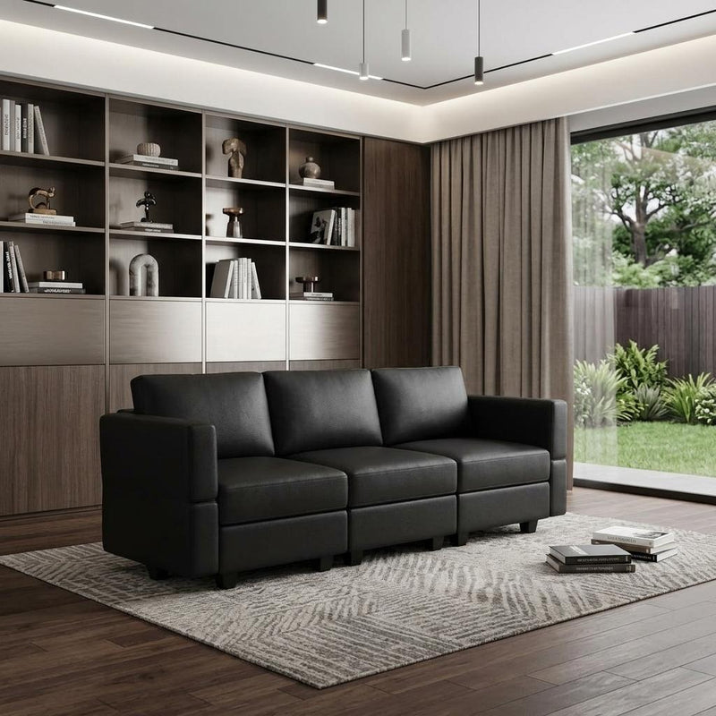 Faux Leather Modular Sofa And Storage - Black
