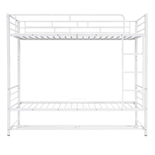 Load image into Gallery viewer, Twin Over Twin Metal Bunk Bed with Shelf and Guardrails, White
