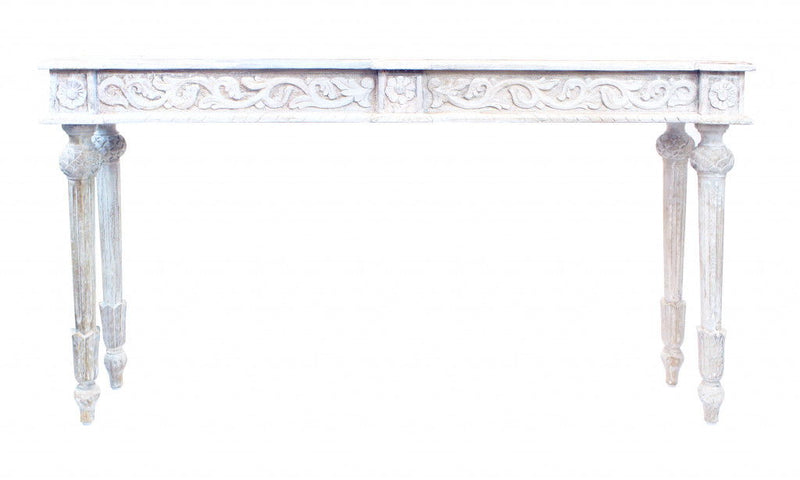 Solid Wood Distressed Console Table - White