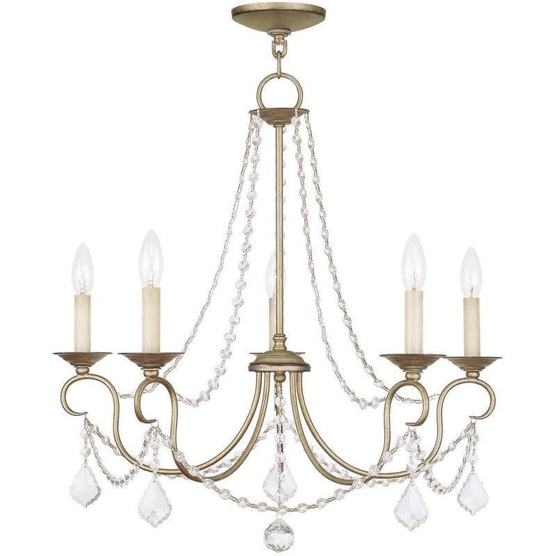 23" Five Light Dimmable Chandelier With Shades - Silver