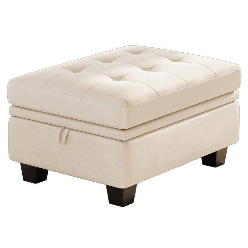 32" Velvet Tufted Storage Ottoman - Beige / Black