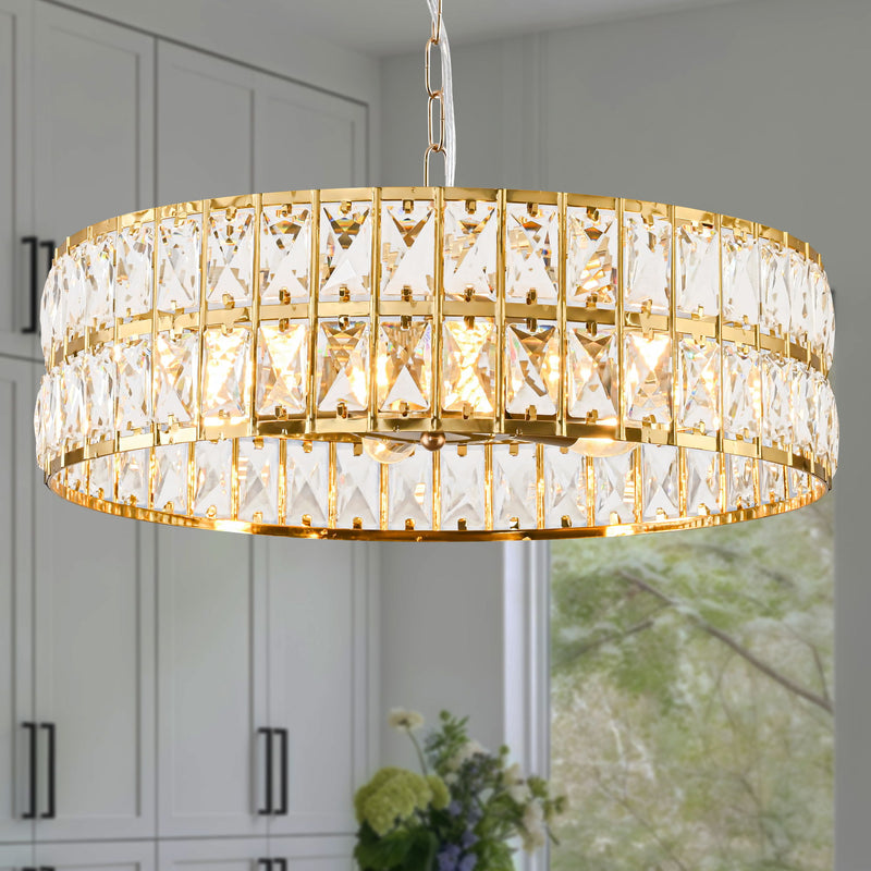 Kitchen Island Six Light Rope Beveled Flush Chandelier With Shades - Black / Gold