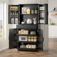 Load image into Gallery viewer, Fluted Kitchen Pantry Cabinet With 3 Keyboard Drawers &amp; 6 Adjustable Door Shelves
