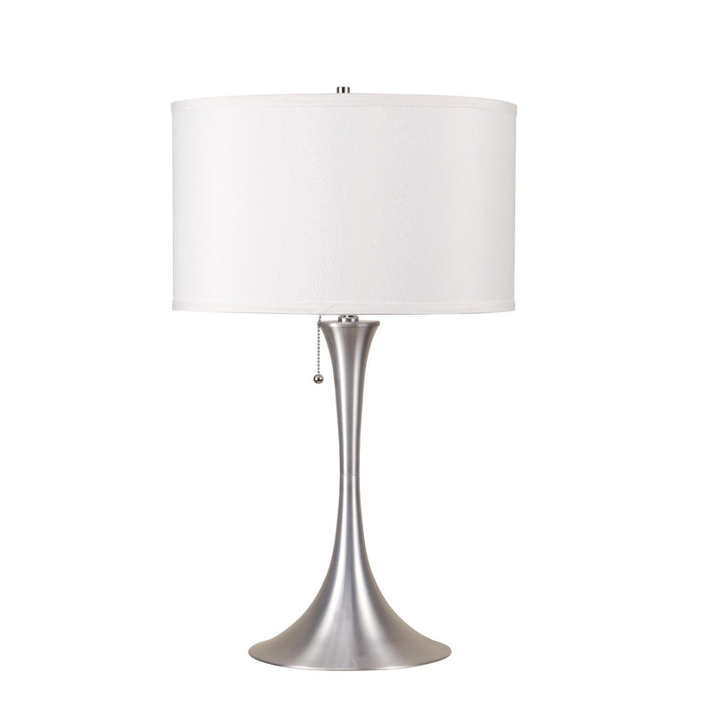 28" Metal Bedside Table Lamp With White Shade - Silver