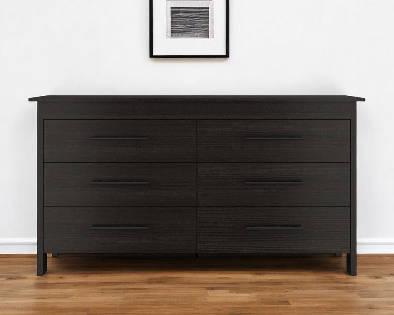 Six Drawer Wooden Double Dresser - Black