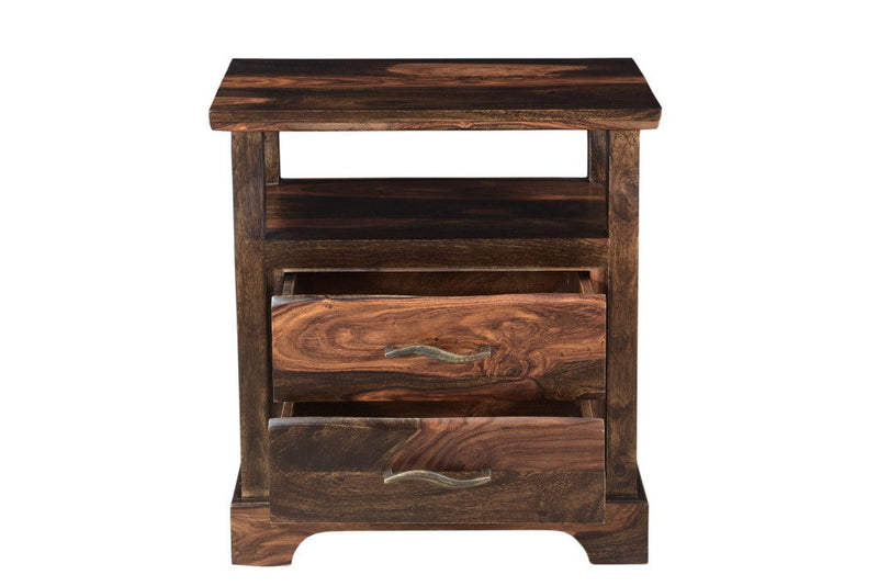 Two Drawer Solid Wood Nightstand - Dark Brown