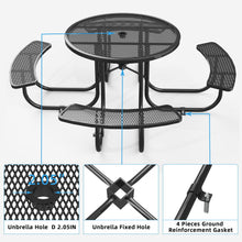 Load image into Gallery viewer, Round Outdoor Steel Picnic Table With Umbrella Pole - Black
