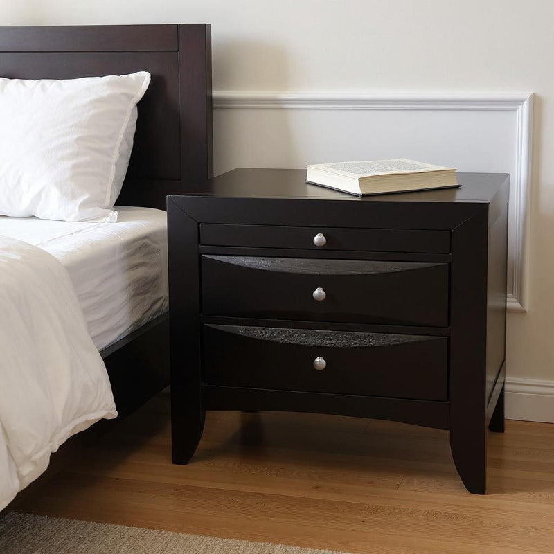 Three Drawers Nightstand - Black