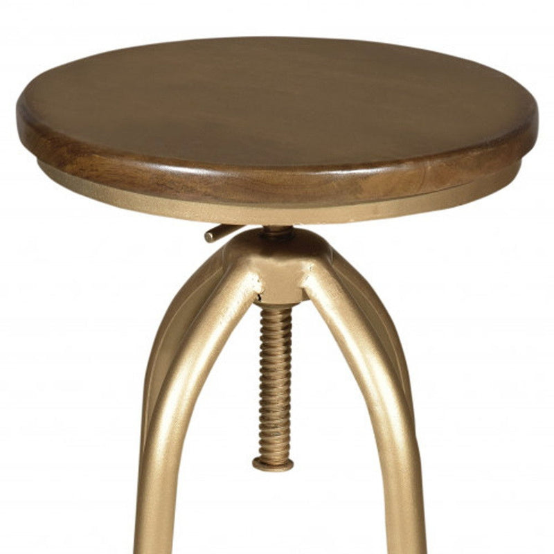 Swivel Backless Adjustable Height Bar Chair With Footrest 30" - Brown And Gold