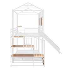 Load image into Gallery viewer, Twin Over Twin Metal Bunk Bed, Metal Housebed with Slide and Storage Stair, White with White Slide
