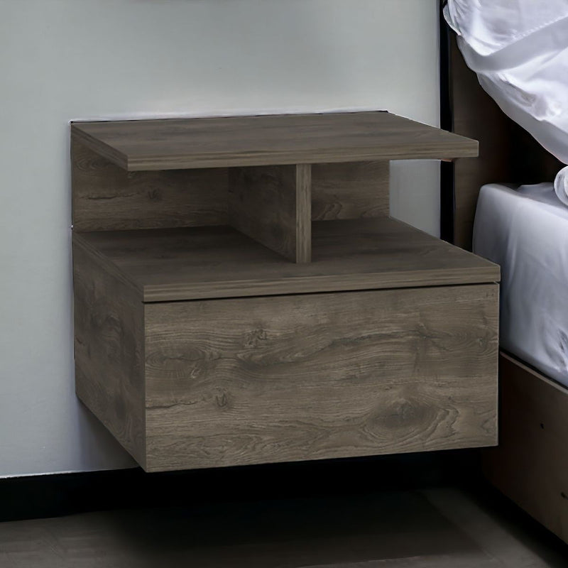 12" One Drawer Faux Wood Floating Nightstand - Brown