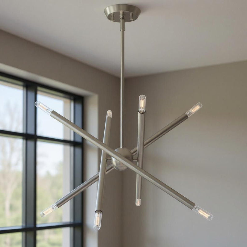 23" Eight Light Dimmable Chandelier With Shades - Nickel