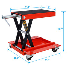 Load image into Gallery viewer, Heavy Duty Motorcycle Lift Jack With Dolly Tray And Wide Deck - Red
