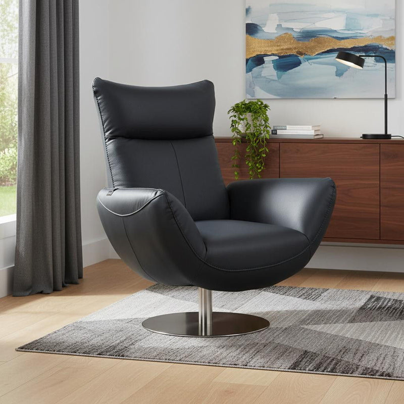 Contemporary Leather Lounge Chair - Navy