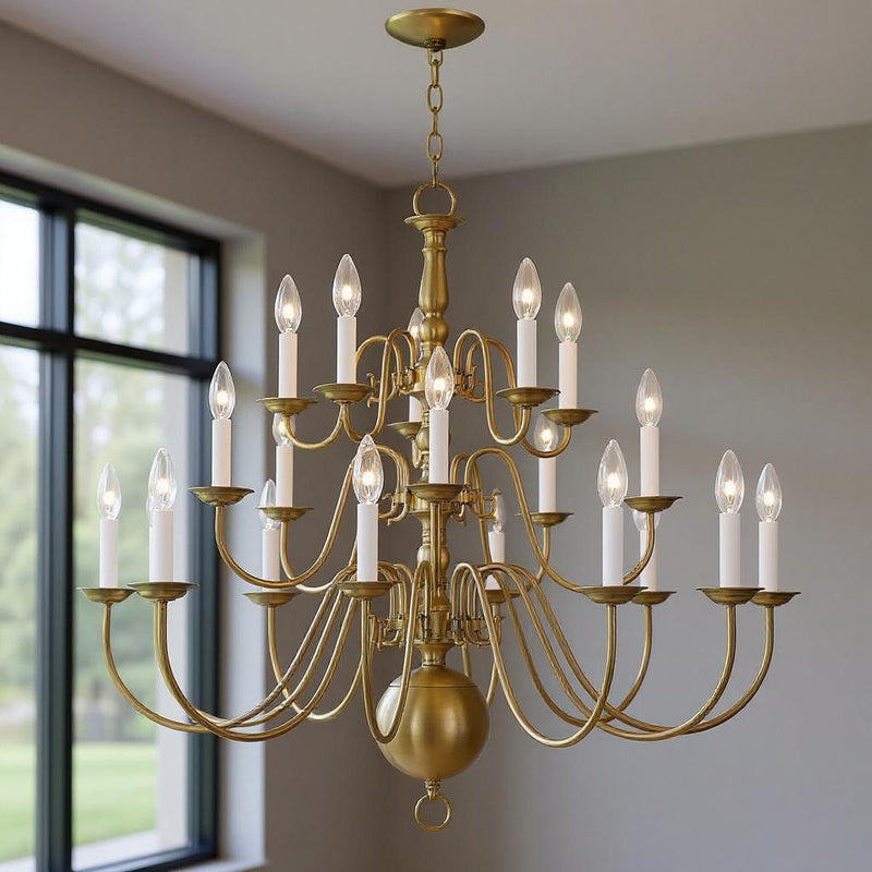 33" Multi Light Dimmable Chandelier With Shades - Antiqued Brass