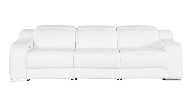 Reclining Sofa With Silver Legs USB - White