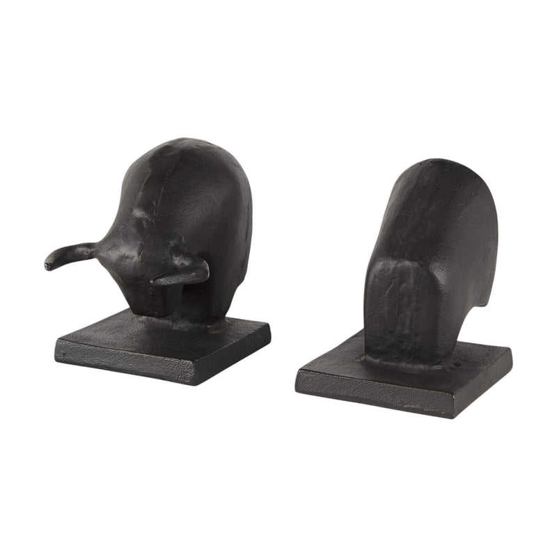 Bull Decorative Bookends (Set of 2) - Black