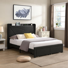 Load image into Gallery viewer, Queen Size Bed Frame with 2 Storage Drawers, Upholstered Bed Frame with Wingback Headboard Storage Shelf Built-in USB Charging Stations and Strong Wood Slats Support, No Box Spring Needed, Dark Gray
