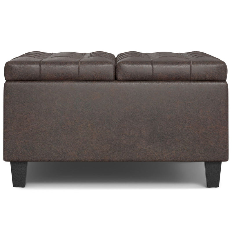 30" Leather Cocktail Ottoman With Storage - Brown